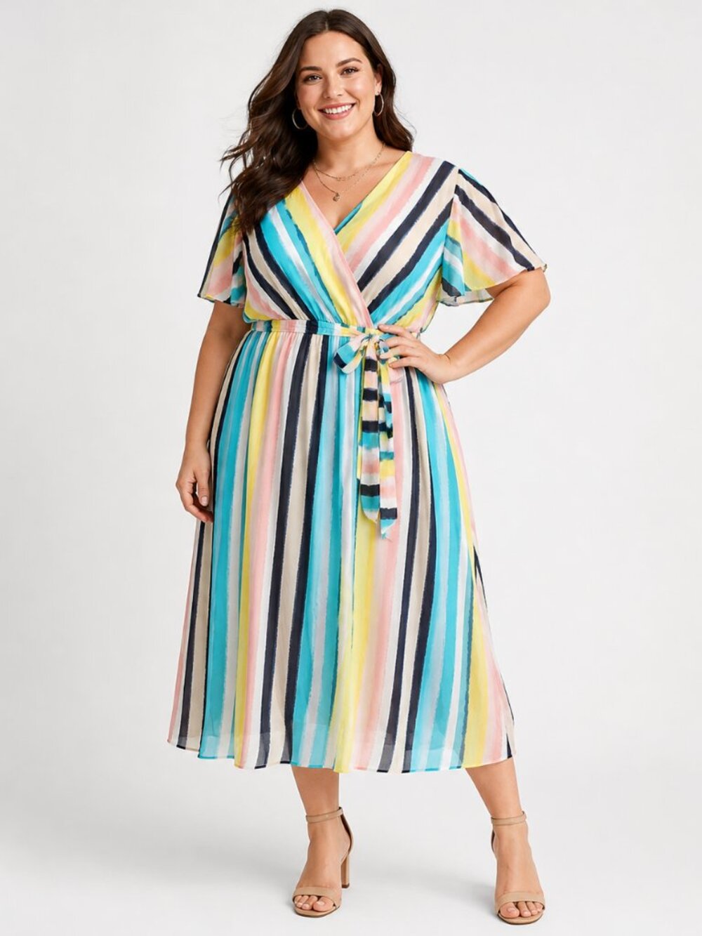 Lane Bryant Striped Midi Dress Multicolor Women's Size 26 NWT